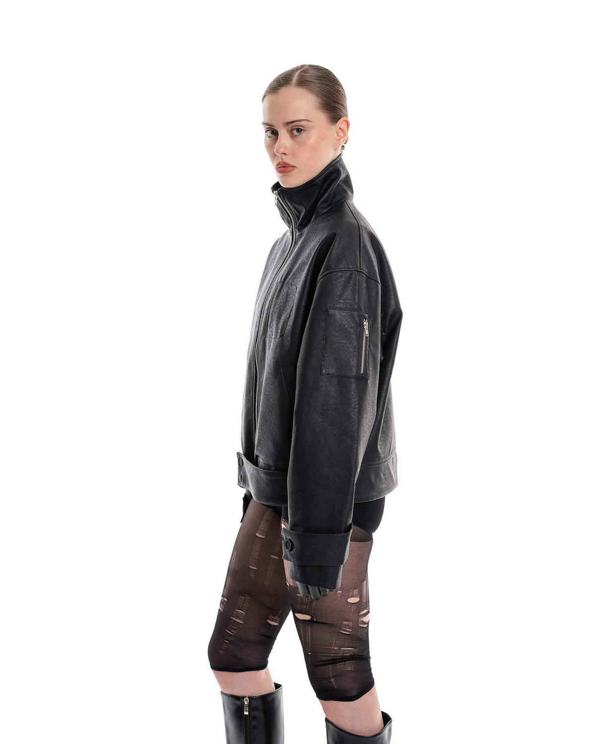 Leather bomber jacket