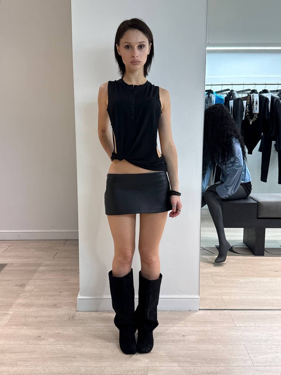Black leather mini skirt